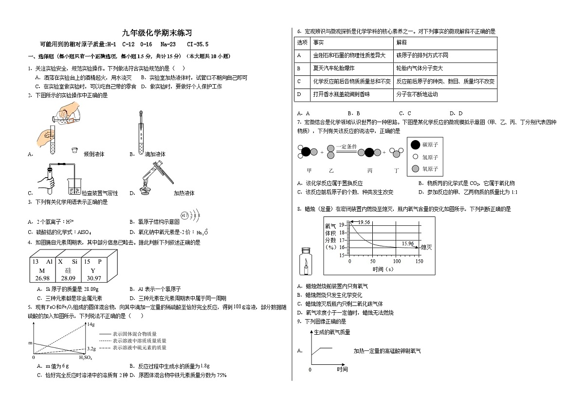 广东省深圳市坪山区2025-2026学年九年级上学期化学期末练习卷（含答案+解析）第1页