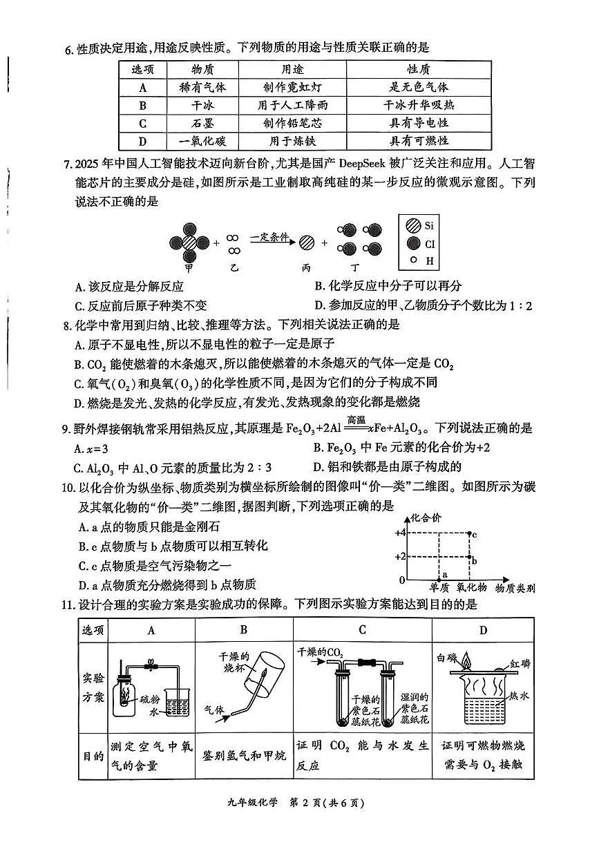四川省广安市岳池县2025-2026学年九年级上学期一诊考试化学试卷（月考）第2页