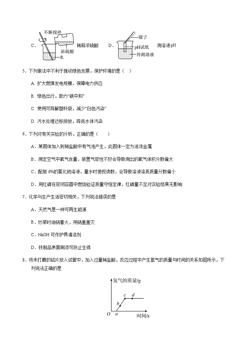 2024年中考化学（吉林）第三次模拟考试（含答案）第2页