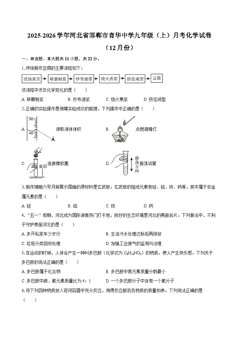 2025-2026学年河北省邯郸市育华中学九年级（上）月考化学试卷（12月份）-自定义类型第1页