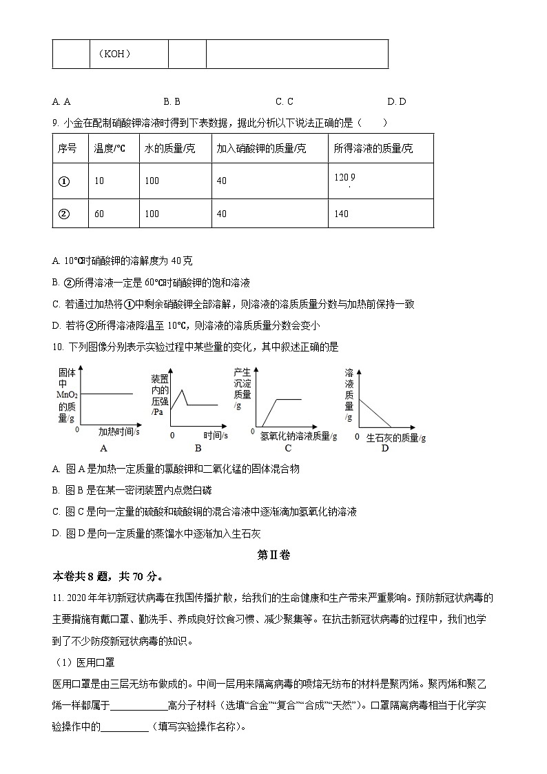 福建省福州市仓山实验中学金山分校九年级下学期3月月考化学试卷（原卷版）-A4第3页