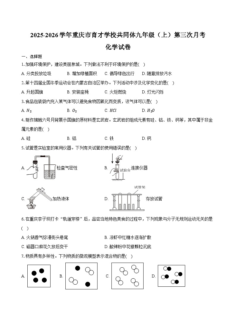 2025-2026学年重庆市育才学校共同体九年级（上）第三次月考化学试卷（含答案）第1页