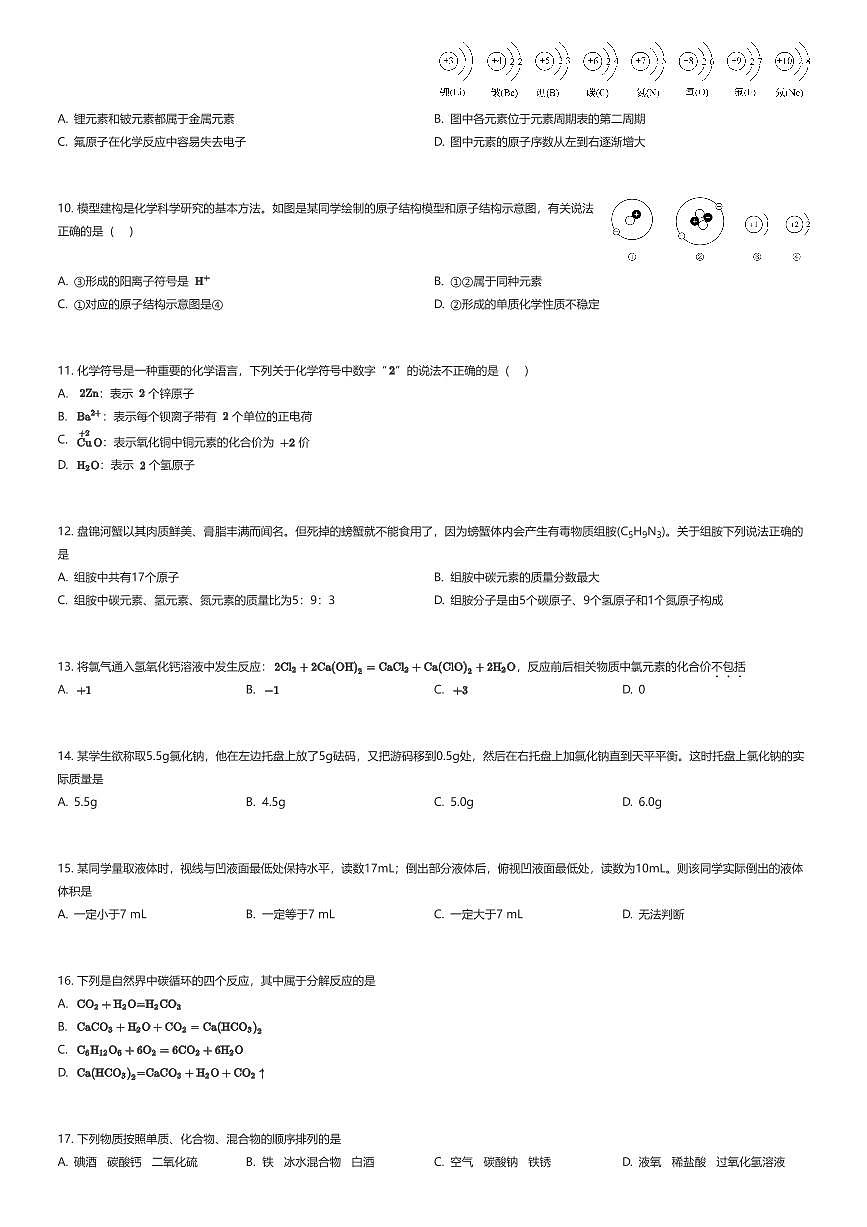 2025~2026学年11月山东济南育英教育集团初三上学期月考化学试卷（有答案解析）第2页