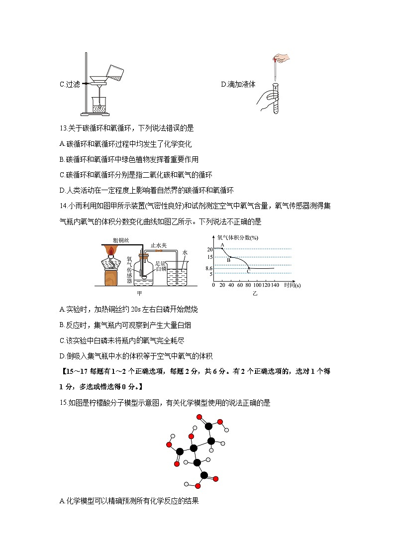 上海市崇明区2024-2025学年八年级上学期期末化学试卷（学生版）第3页