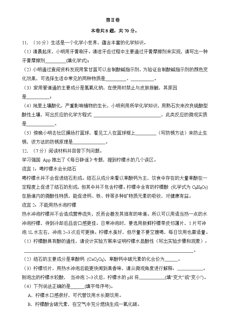福建省莆田市第十五中学九年级下学期第一次月考化学试题-A4第3页
