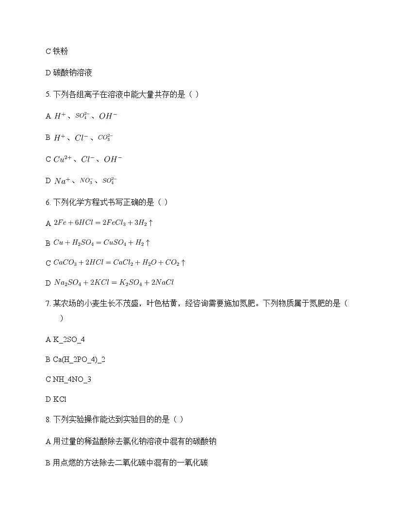 初中化学九年级下册第十一单元 盐 化肥 测试卷及分析第2页