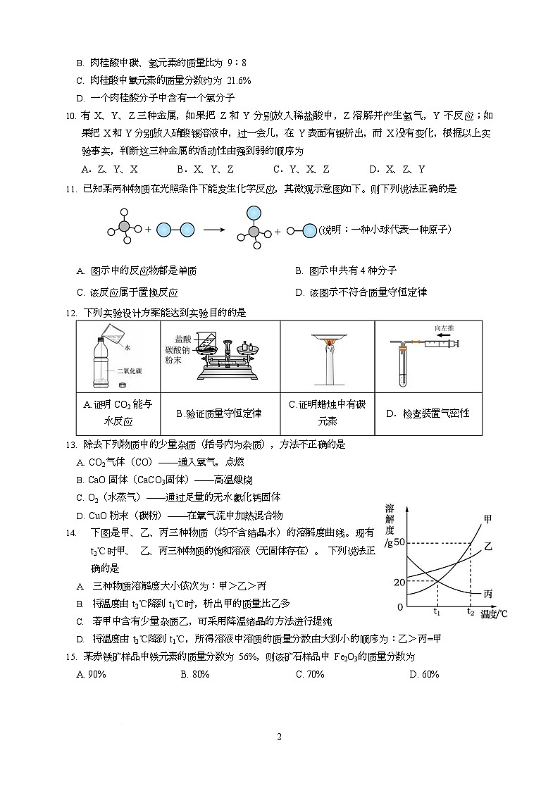 江苏省南京江北新区浦口外国语学校2025-2026学年九年级上学期元旦评学单化学试卷（月考）第2页