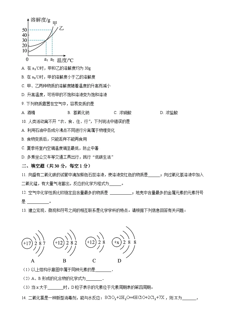 2025年甘肃省武威市凉州区柏树片中考一模化学试题（原卷版）-A4第2页