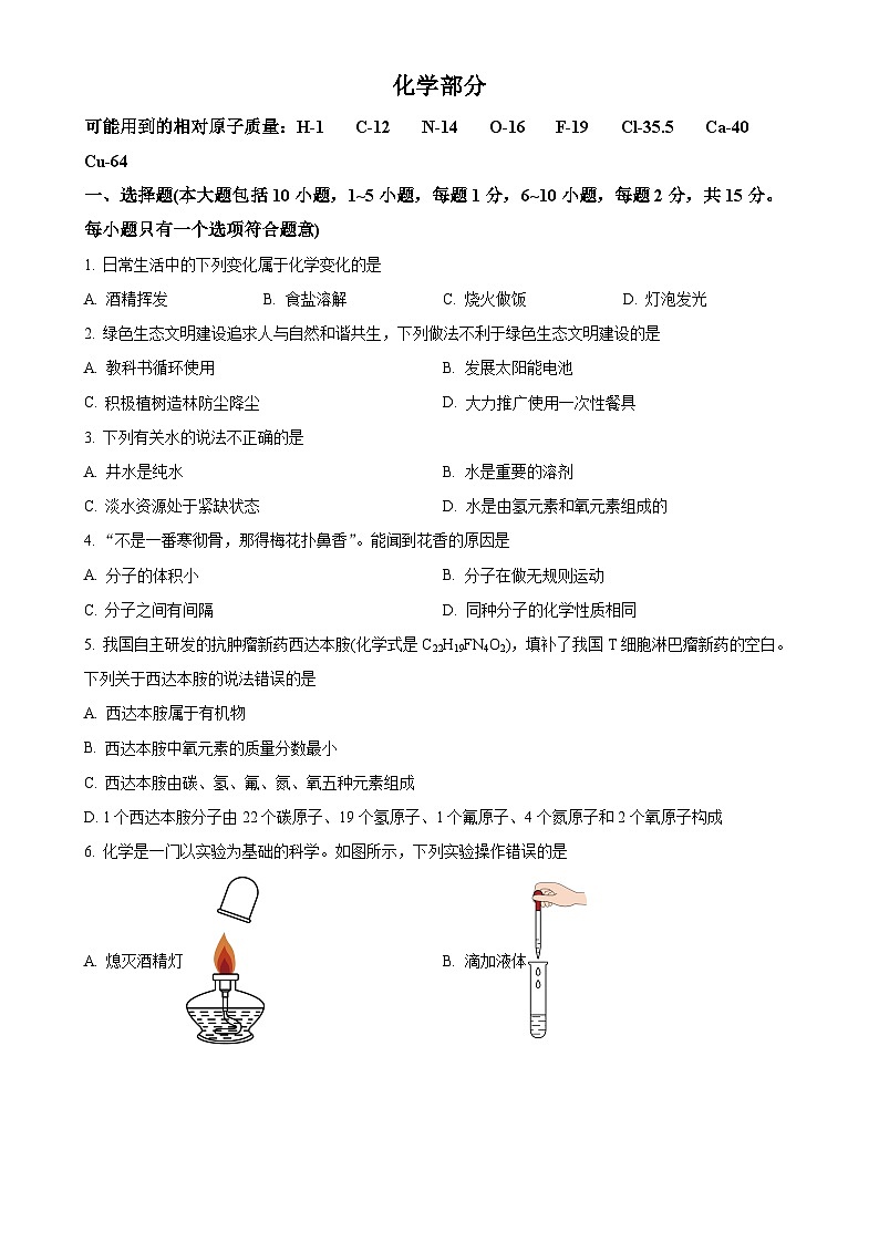 2025年甘肃省定西市临洮县中考一模化学试题（原卷版）-A4第1页