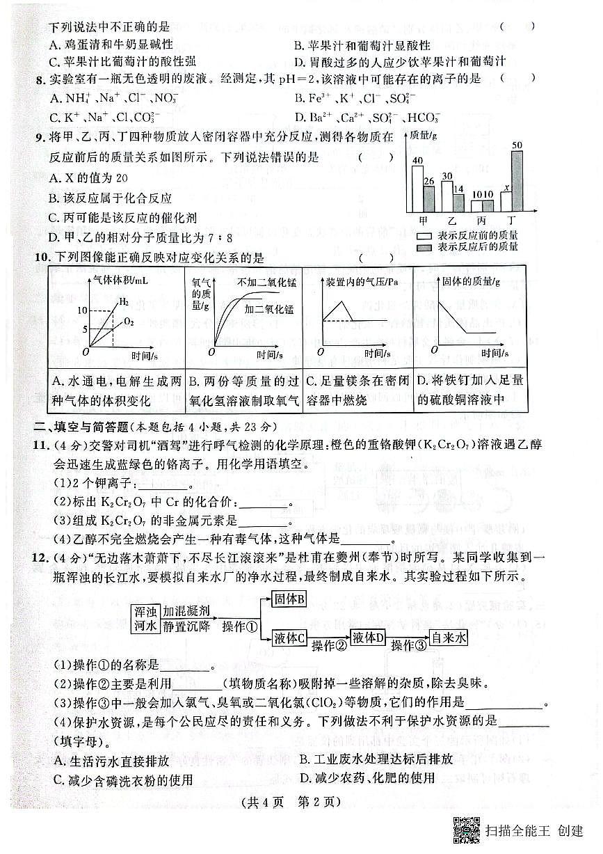 甘肃省天水市清水县2024－2025学年九年级下学期开学摸底考试化学试题第2页
