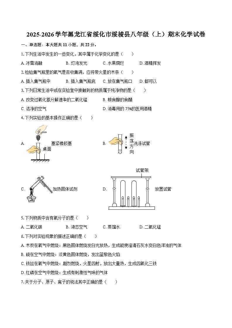 2025-2026学年黑龙江省绥化市绥棱县八年级（上）期末化学试卷-自定义类型第1页