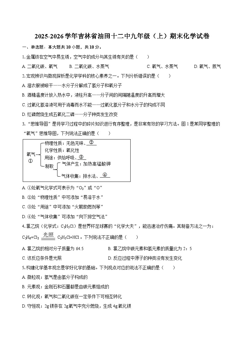 2025-2026学年吉林省油田十二中九年级（上）期末化学试卷-自定义类型第1页