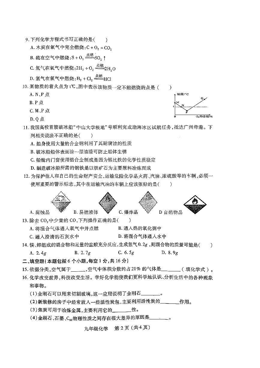汝阳县2025-2026学年九年级上册期末学科素养检测卷-化学（含答案）第2页