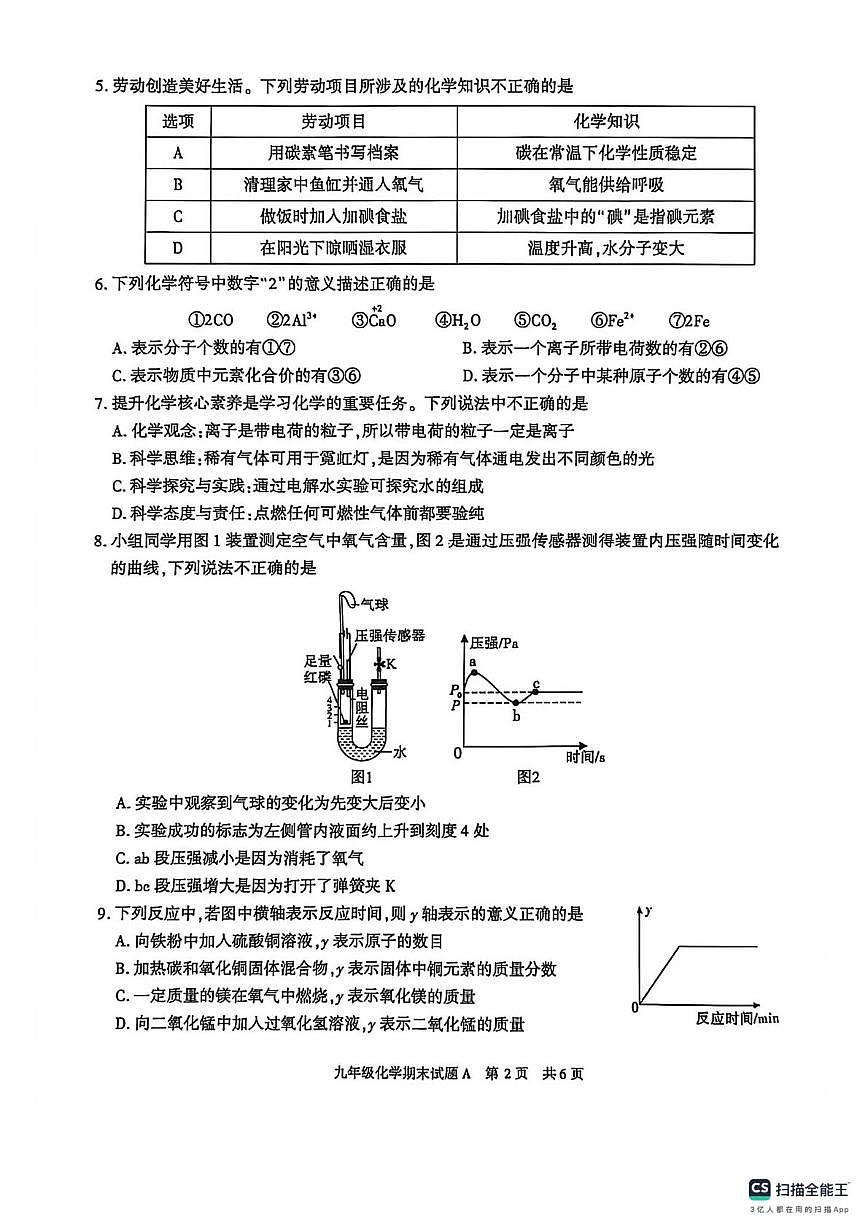 陕西省榆林市横山区2025-2026学年九年级上学期期末质量监测化学试题第2页