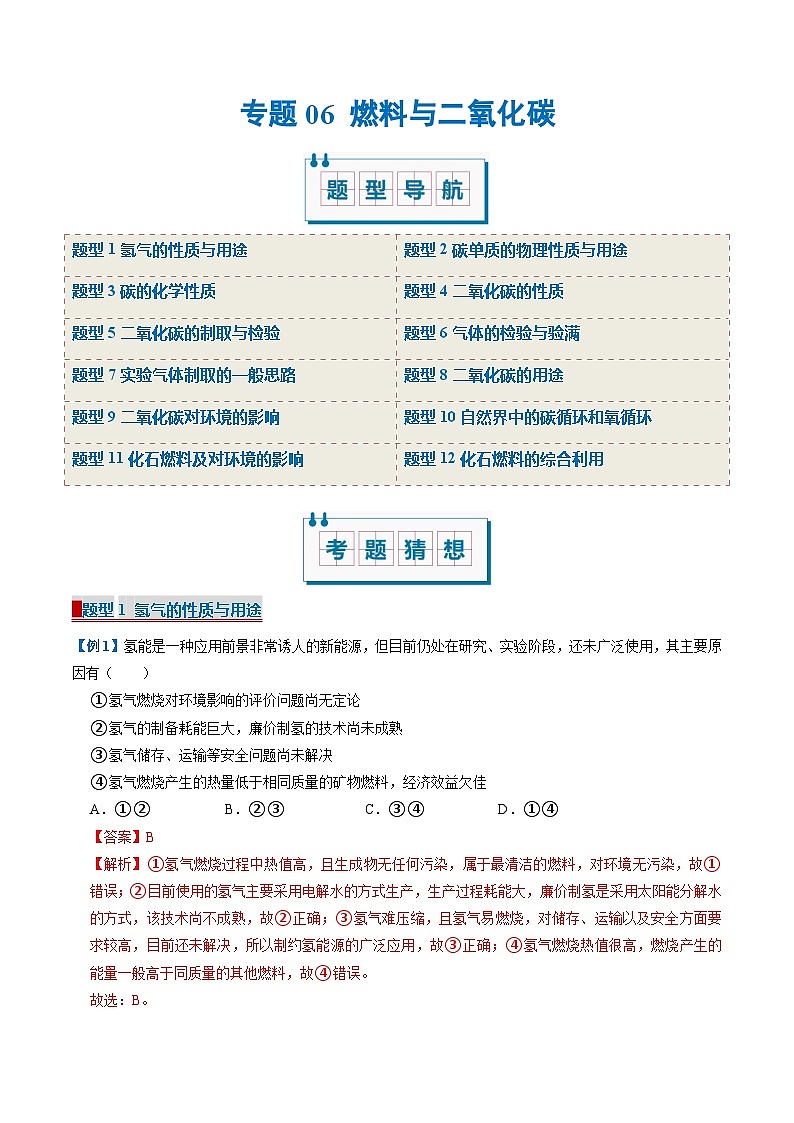 专题05 燃料与二氧化碳（期末复习专项训练）（解析版）第1页