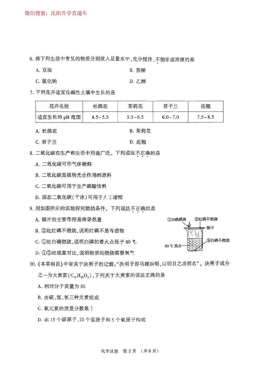 2025.5辽宁省大连九年级中考二模化学试卷+答案第2页