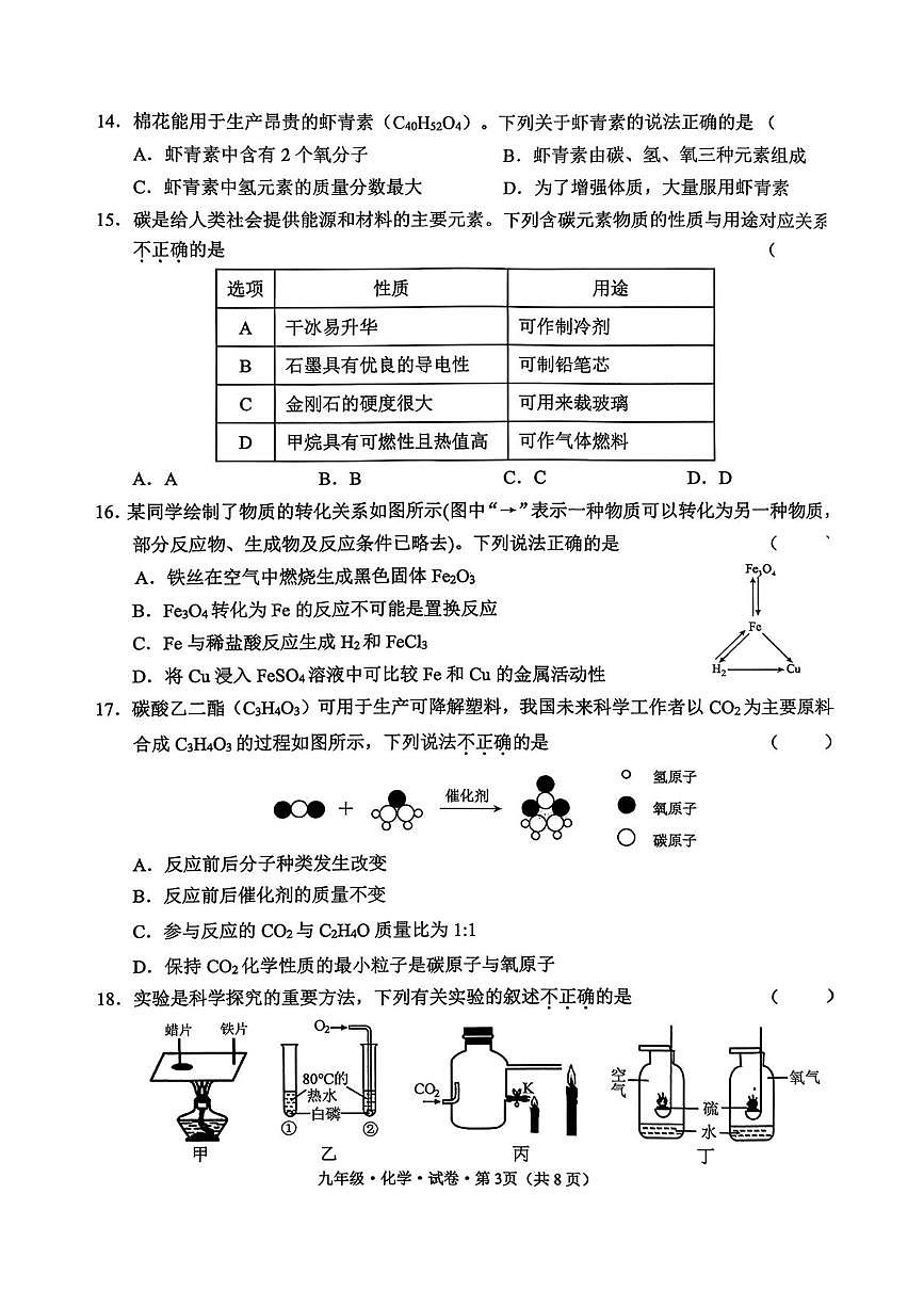 云南省昆明市官渡区2025-2026学年九年级上学期期末考试化学试卷第3页