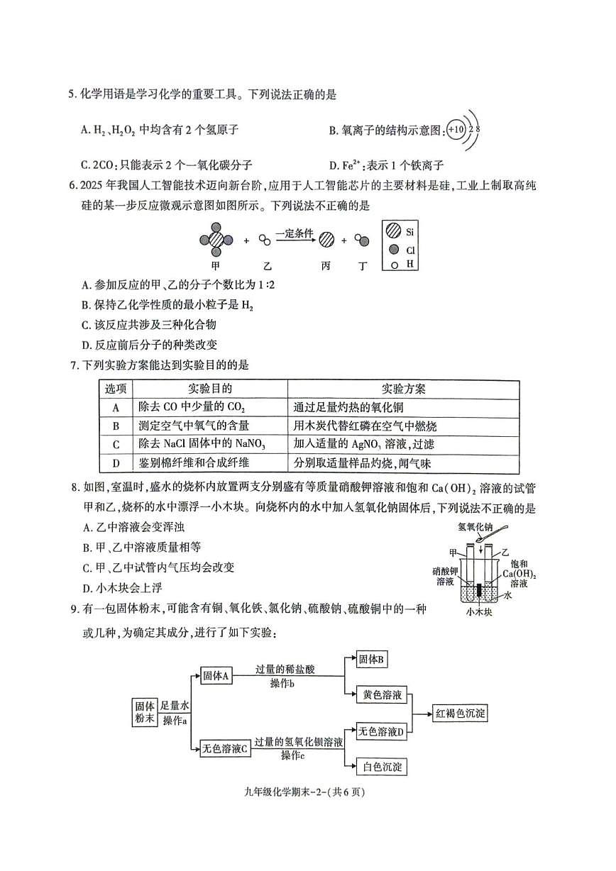 陕西省榆林市城区联考2025-2026学年九年级上学期期末考试化学试卷第2页