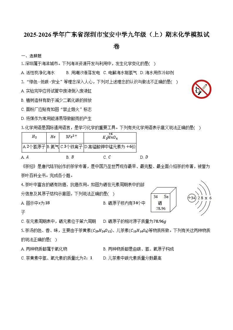 2025-2026学年广东省深圳市宝安中学九年级（上）期末化学模拟试卷（含答案）第1页