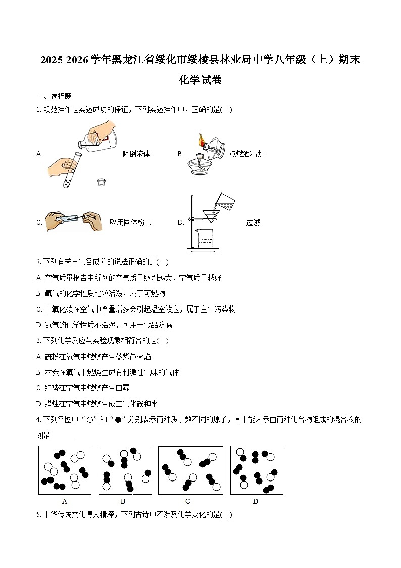 2025-2026学年黑龙江省绥化市绥棱县林业局中学八年级（上）期末化学试卷（含答案）第1页