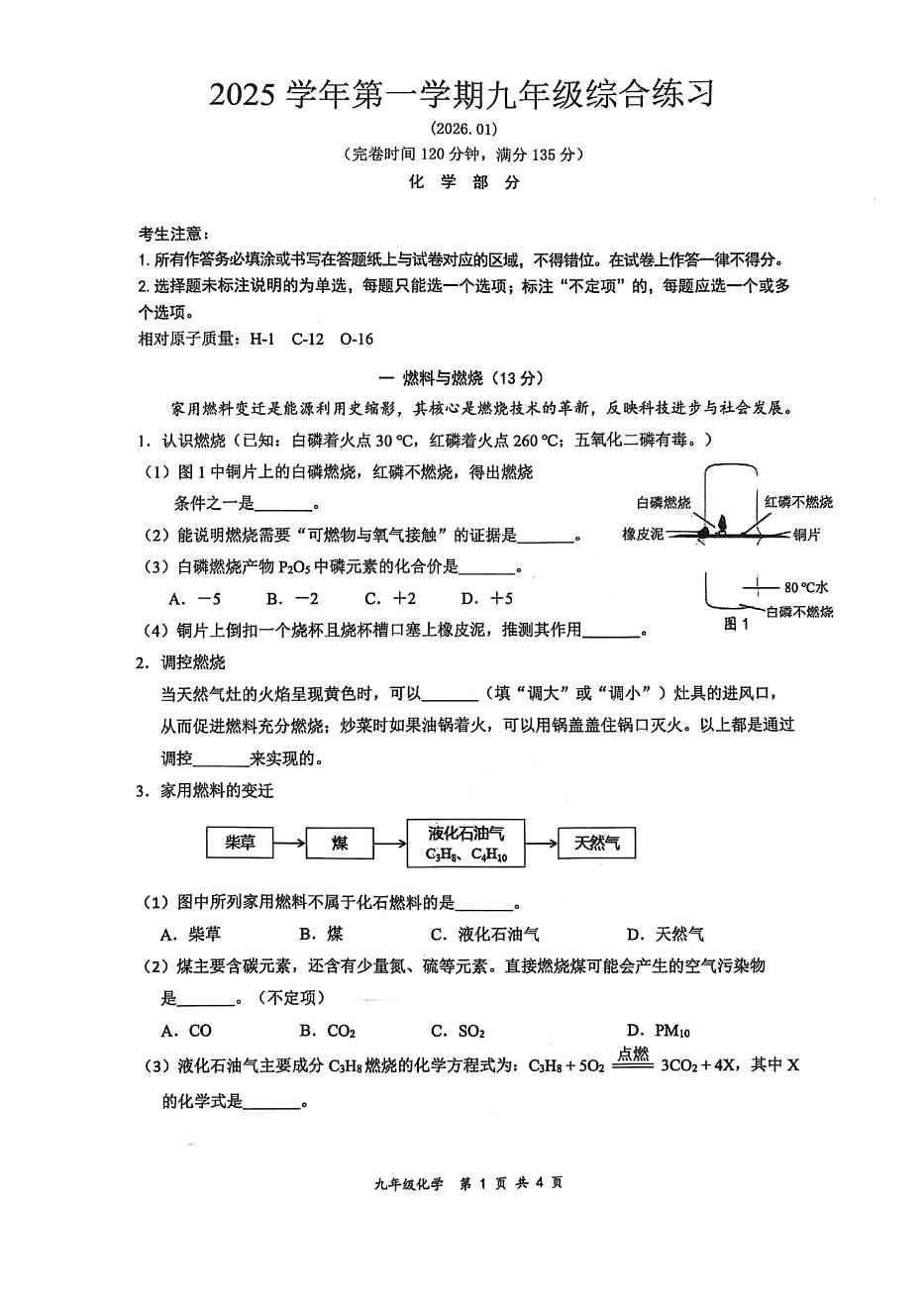 2026年上海市奉贤区中考一模九年级化学试题+答案第1页