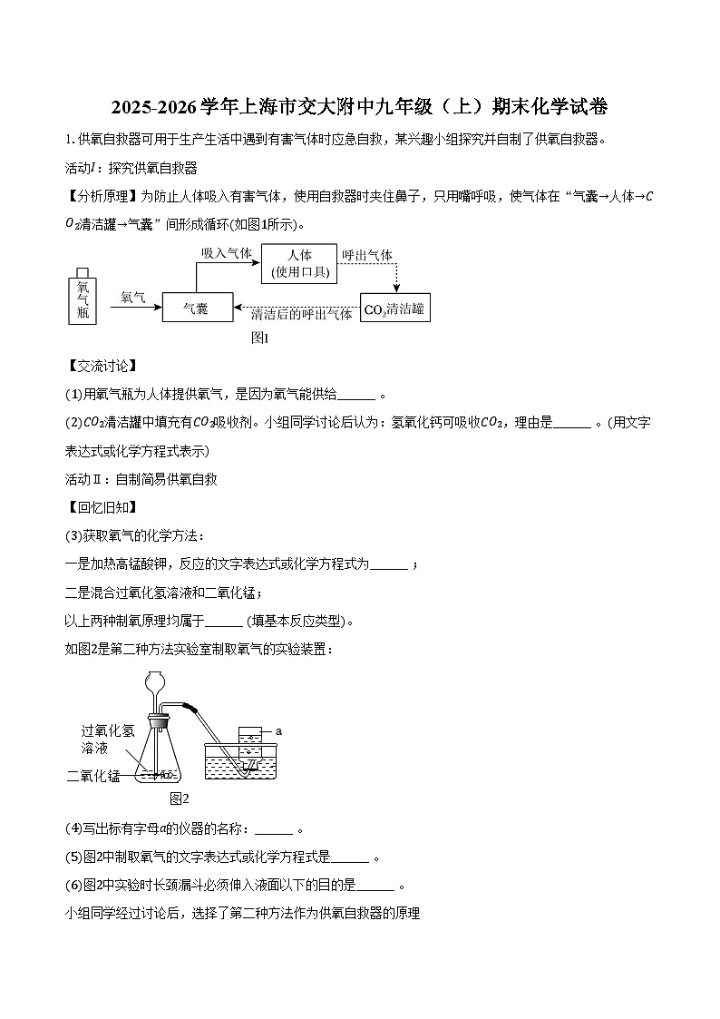 2025-2026学年上海市交大附中九年级（上）期末化学试卷（含答案）第1页