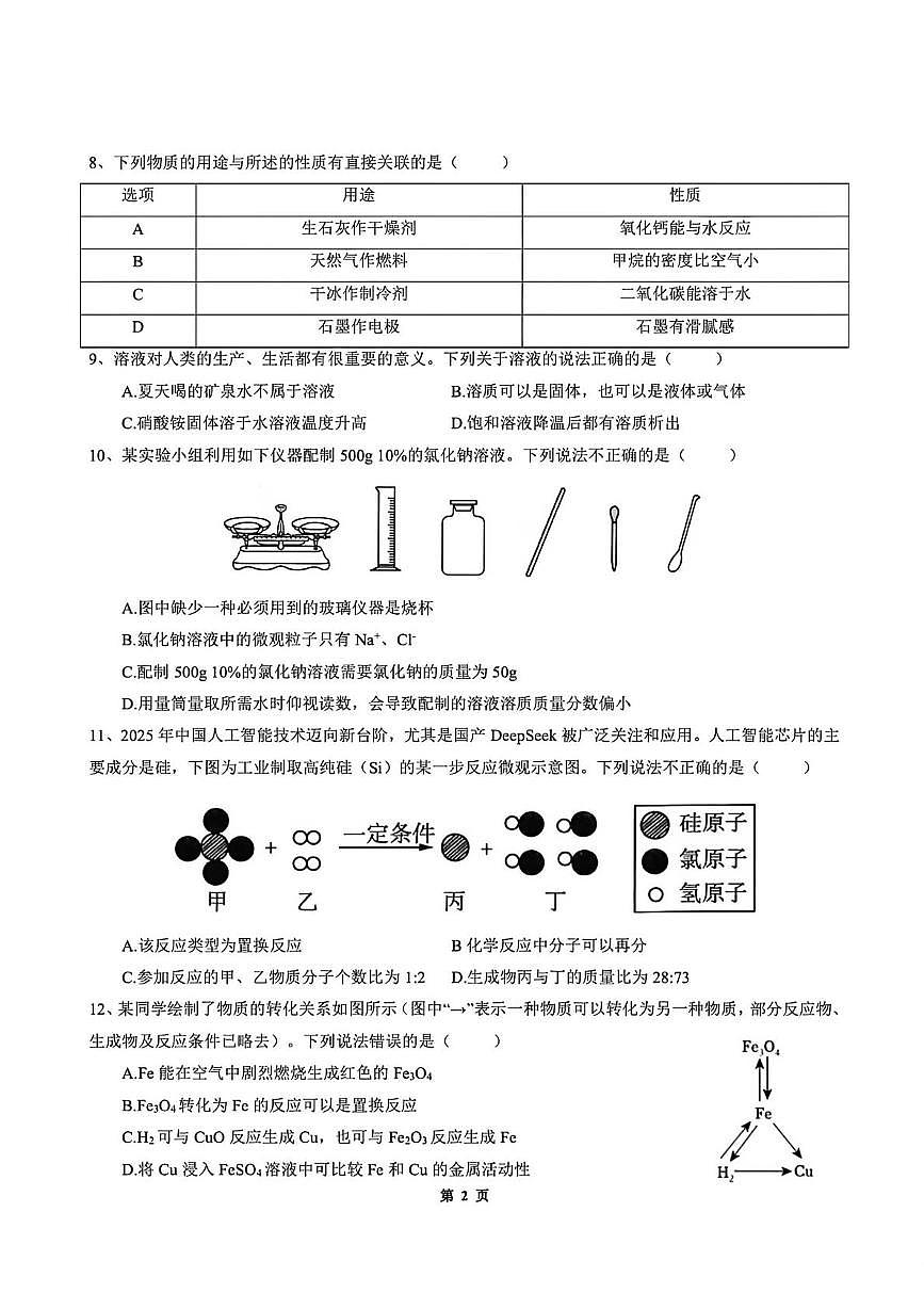 河南省焦作市第十七中学2025-2026学年九年级上学期12月月考化学试题第2页
