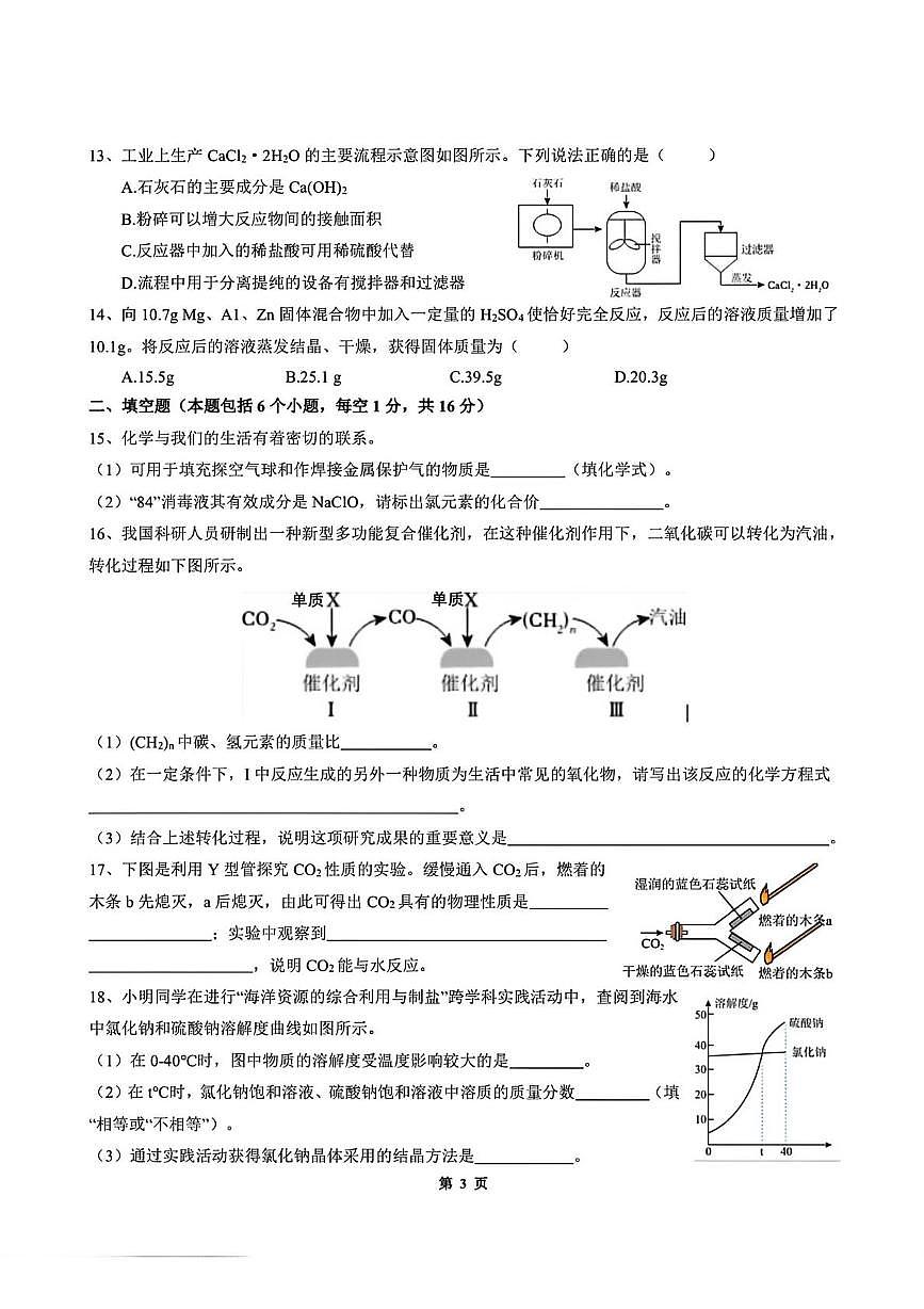 河南省焦作市第十七中学2025-2026学年九年级上学期12月月考化学试题第3页