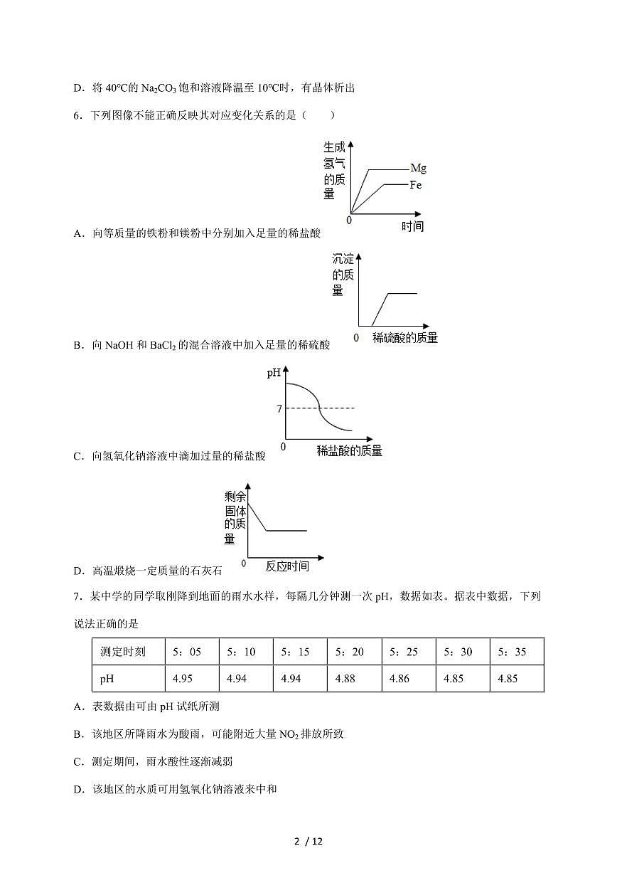 湖南长沙市开福区青竹湖湘一外国语学校等八校2026届九年级上学期期末联合训练化学试题（含答案）第2页