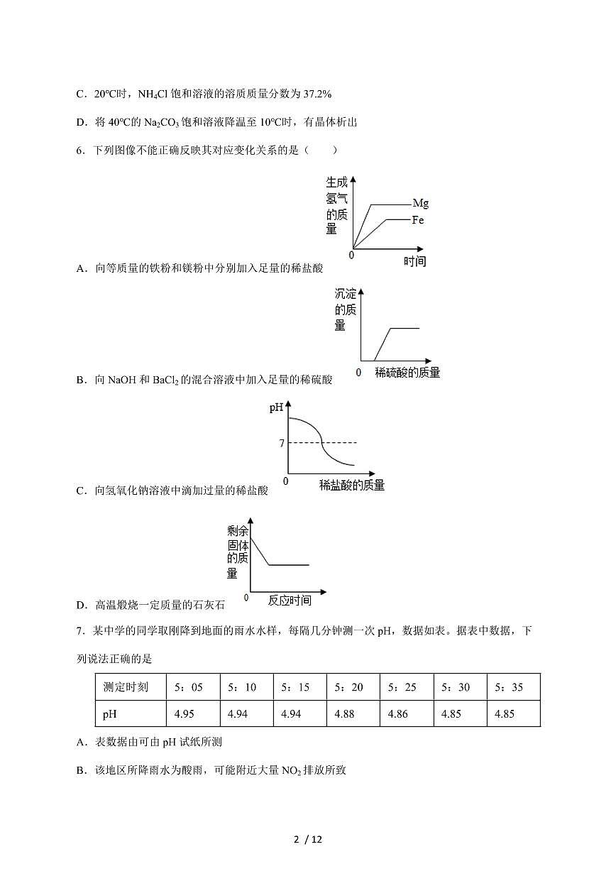 湖南长沙市开福区青竹湖湘一外国语学校等八校2026届九年级上学期期末联合训练化学试卷（附答案）第2页
