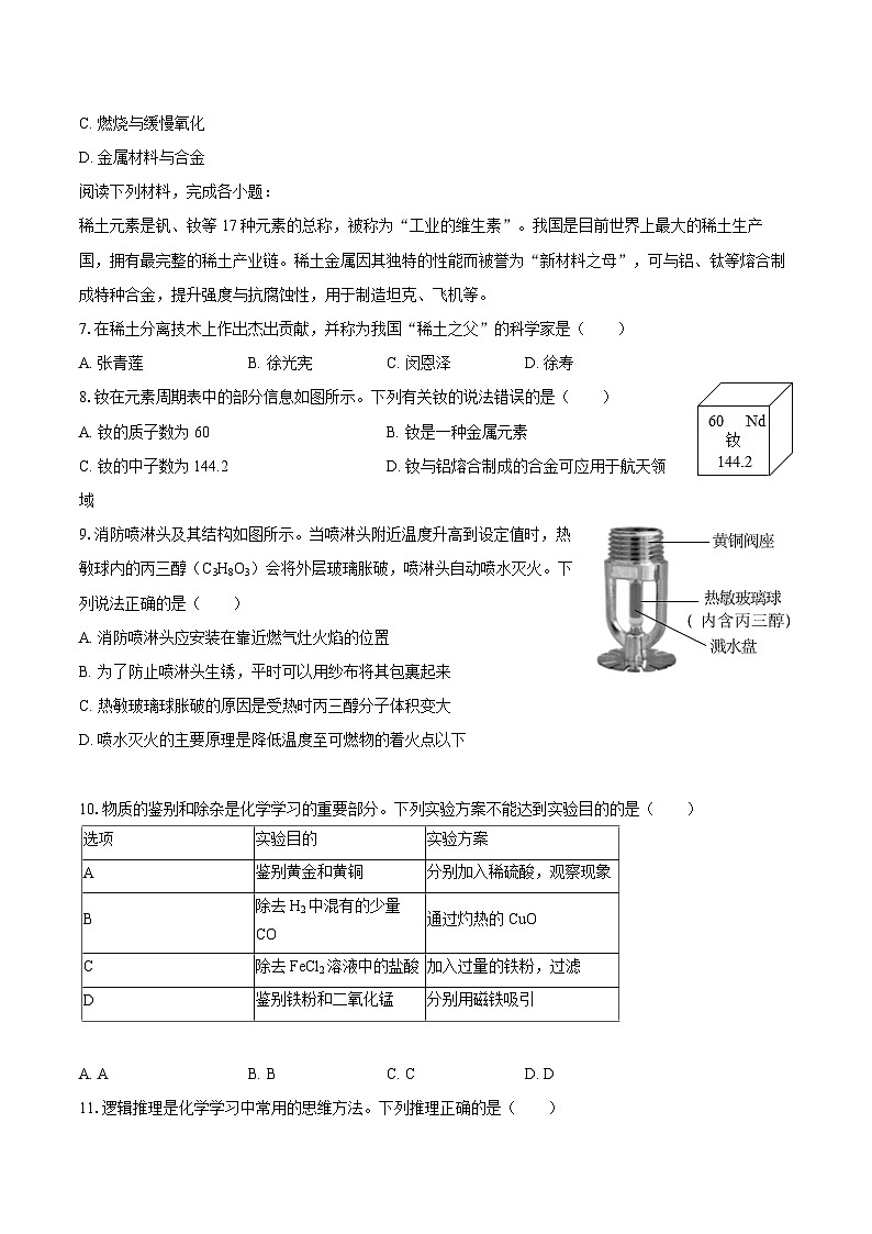 2025-2026学年安徽省蚌埠市部分学校九年级（上）期末化学试卷-自定义类型第2页