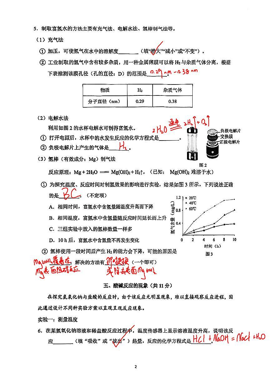 2026届上海市杨浦区初三一模化学答案第2页