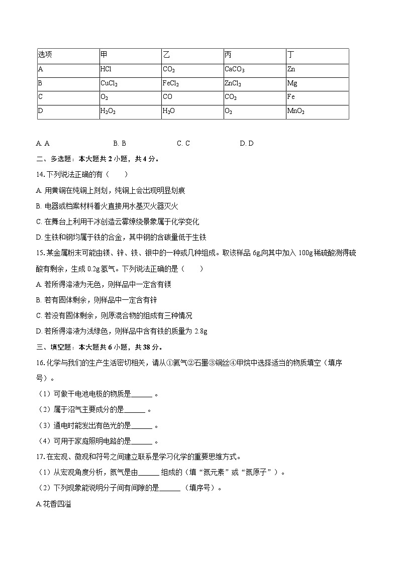 2025-2026学年天津市滨海新区九年级（上）期末化学试卷-自定义类型第3页