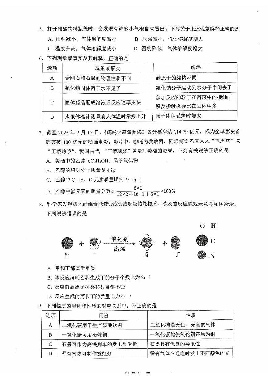 广东省广州市执信中学2024-2025 学年九年级下学期2月开学考试化学试卷第2页