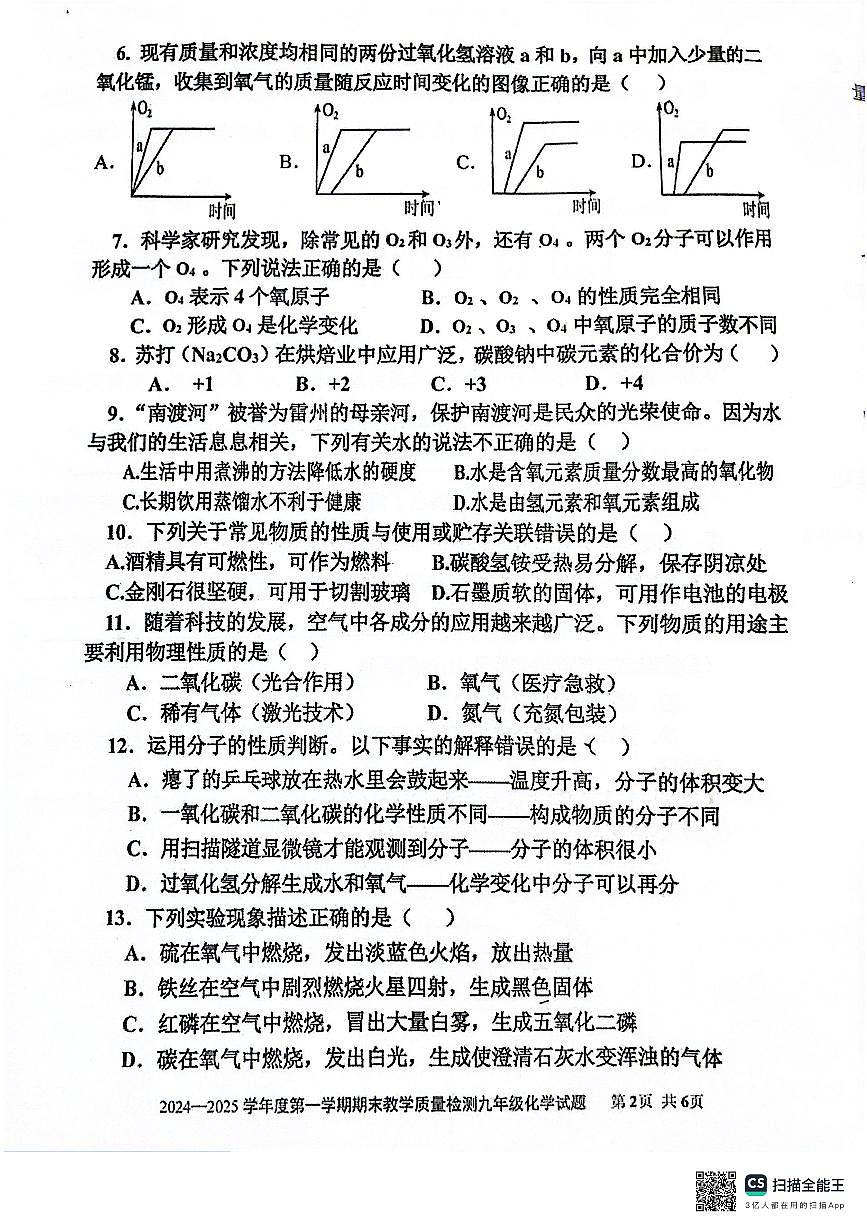 广东省湛江市雷州市九年级上学期1月期末考试化学试题第2页