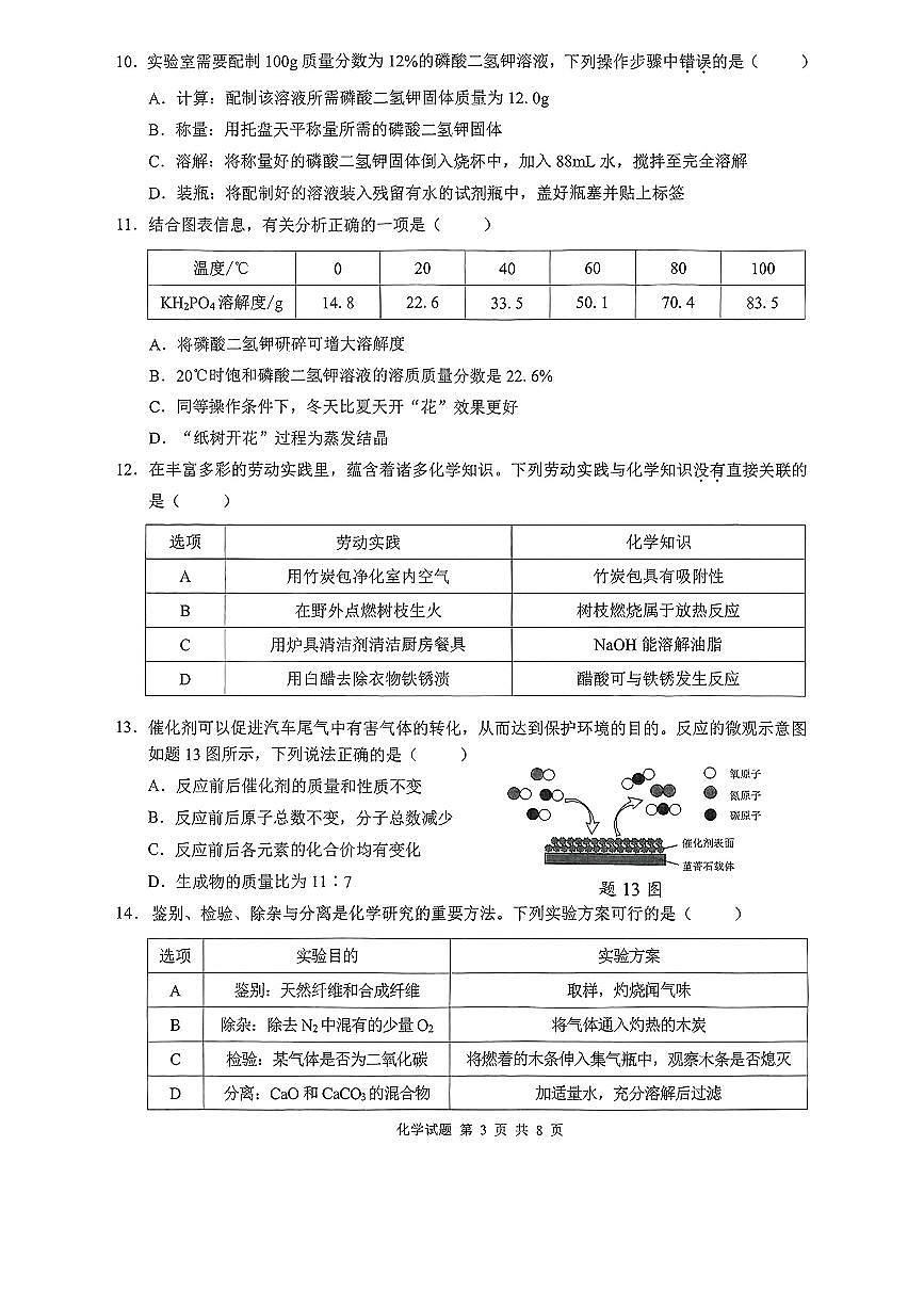 2025年广东省惠州市惠城区中考一模化学试题第3页