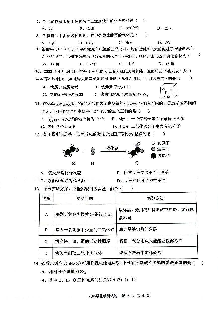 广东省清远市清新区九年级上学期1月期末考试化学试题第2页