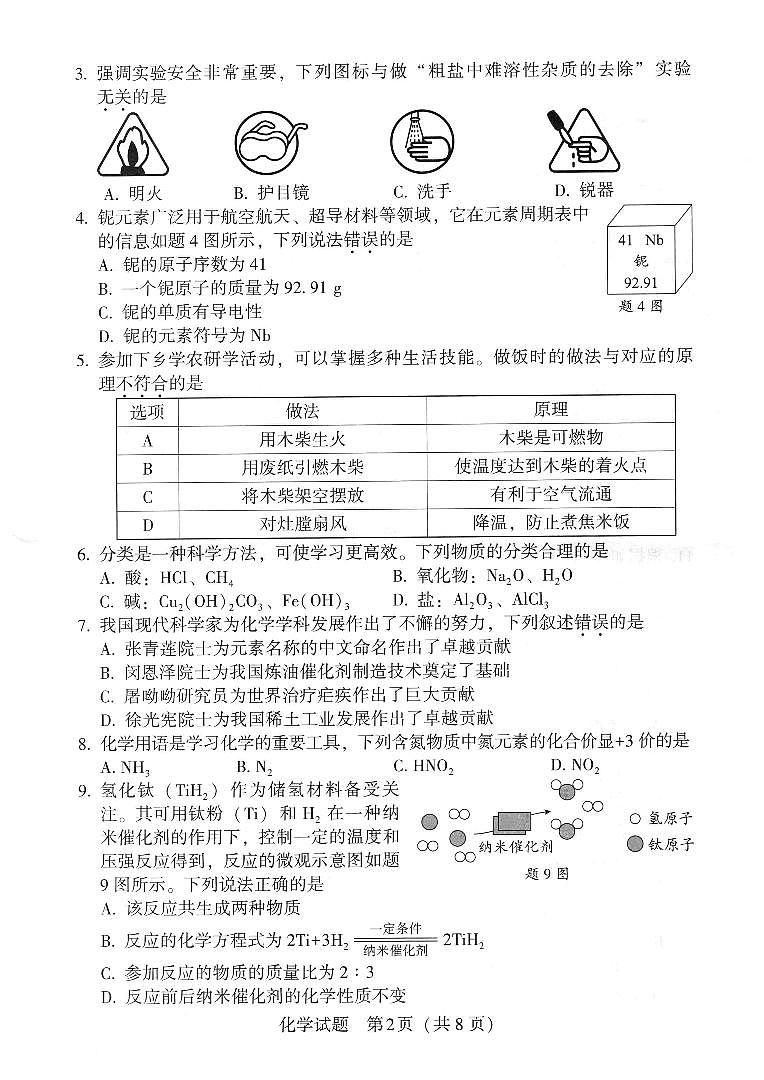 2025年广东省梅州市部分学校中考一模化学试卷第2页