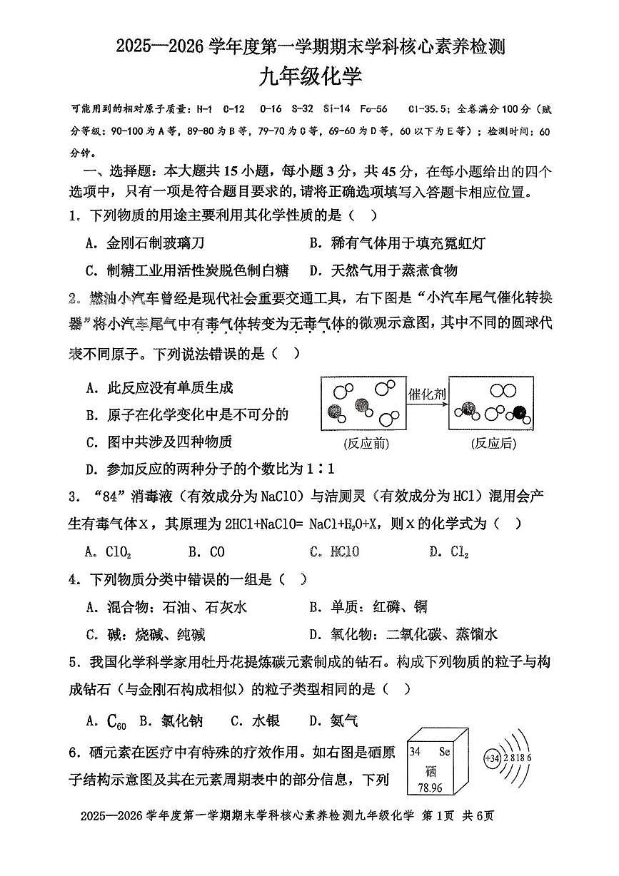 广东省湛江市雷州市2025-2026学年九年级上学期1月期末考试化学试题第1页