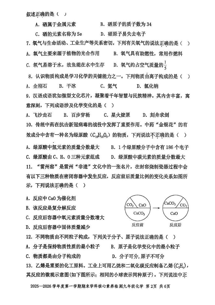 广东省湛江市雷州市2025-2026学年九年级上学期1月期末考试化学试题第2页