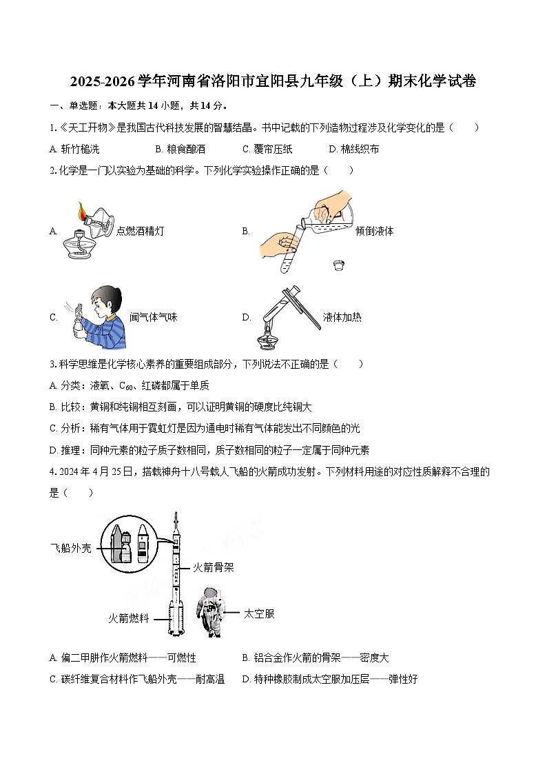 2025-2026学年河南省洛阳市宜阳县九年级（上）期末化学试卷-自定义类型第1页