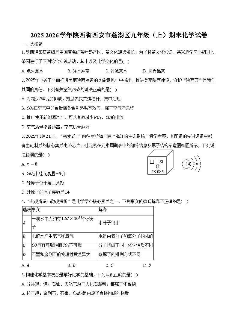 2025-2026学年陕西省西安市莲湖区九年级（上）期末化学试卷（含答案）第1页