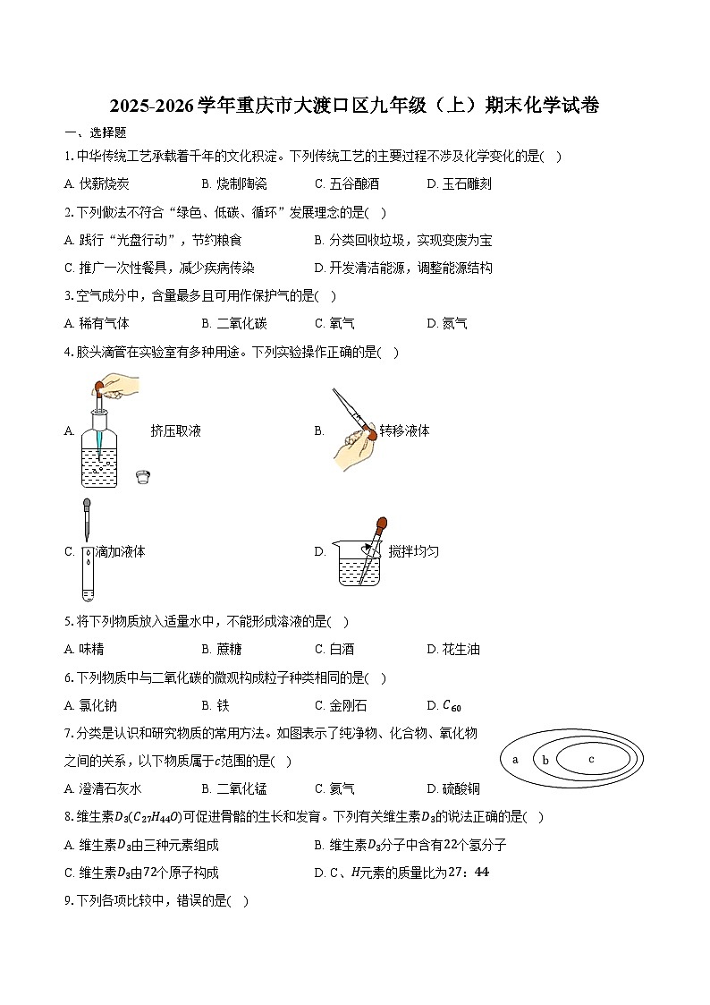 2025-2026学年重庆市大渡口区九年级（上）期末化学试卷（含答案）第1页