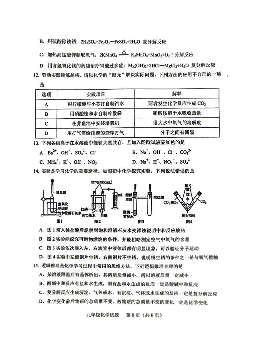 山东省泰安市肥城市2-25-2026学年上学期九年级化学期末试题无答案第3页