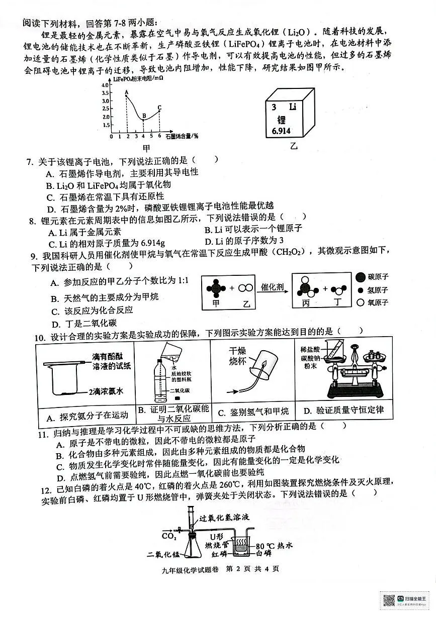 安徽省芜湖市无为市2025-2026学年九年级上学期1月期末化学试题第2页