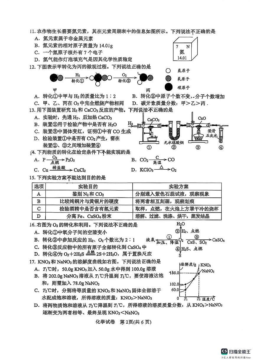 江苏省镇江市外国语学校2025-2026学年九年级上学期期末考试化学试卷第2页