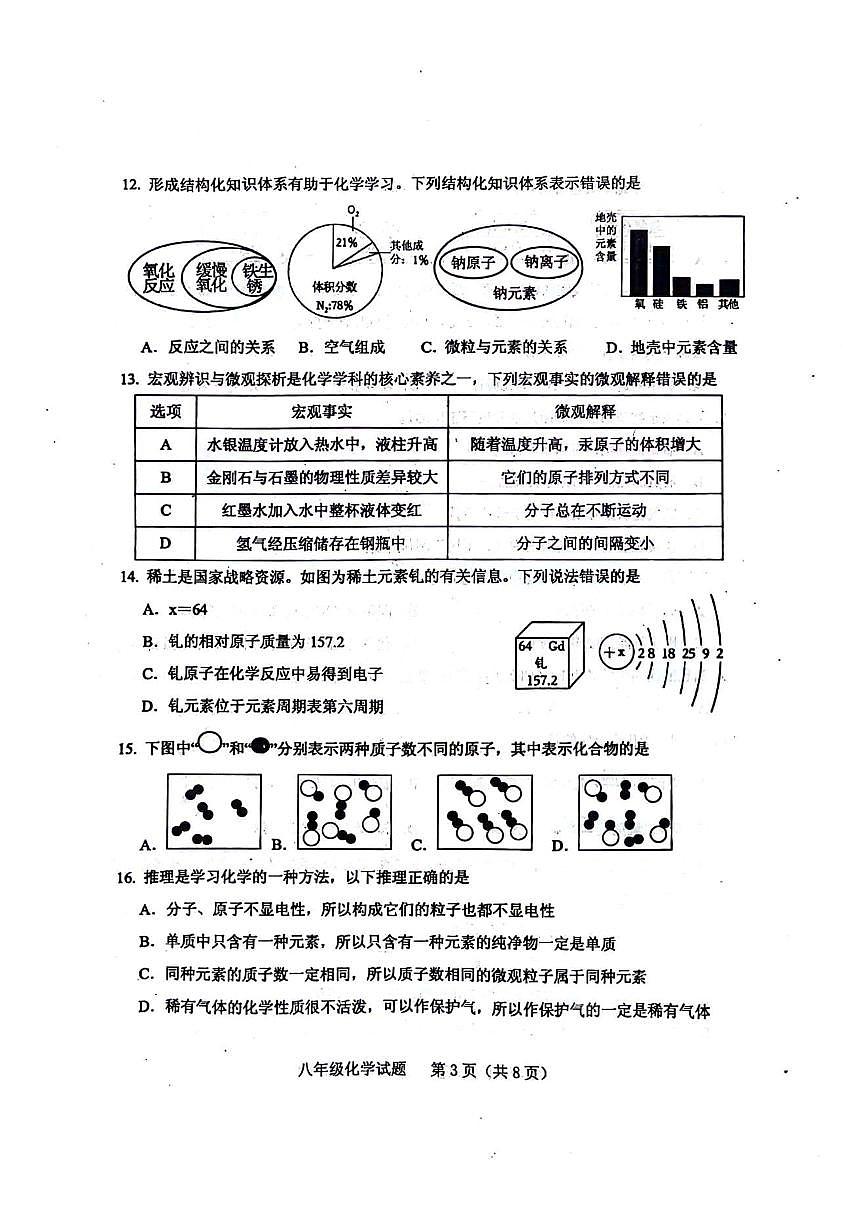 山东省肥城市2025-2026学年上学期八年级化学期末试题(含答案)第3页