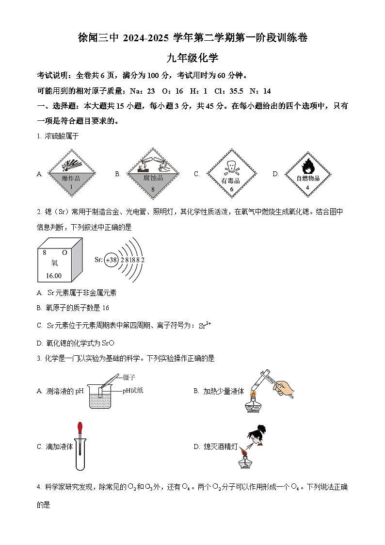 广东省湛江市徐闻县第三中学九年级下学期第一次月考化学试题-A4第1页