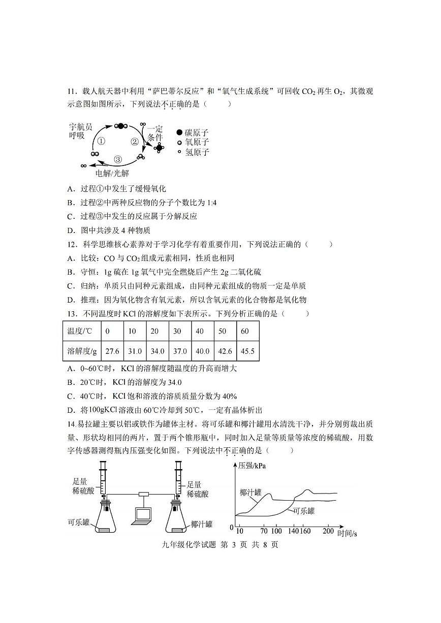 2025-2026学年山东省临沂市莒南县九年级上学期1月期末化学_(含答案_)试题第3页