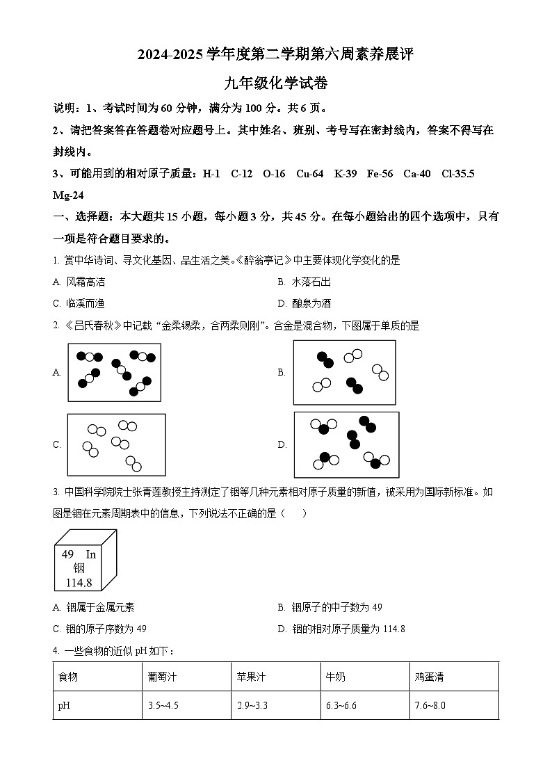广东省茂名市高州市十校联考九年级下学期3月月考化学试题-A4第1页